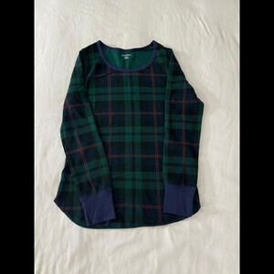 Old Navy Thermal Shirt Women's Green Blue Plaid Long Sleeve Pullover Size Medium